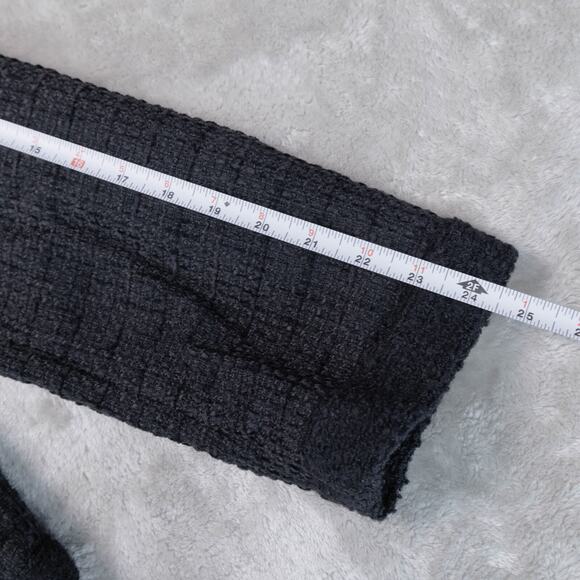 H&M Black Textured Weave Wool Blend Tweed Lined Collarless Jacket Womens Size L - Picture 7 of 16